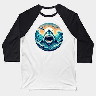 Low Poly Fierce Shark Baseball T-Shirt